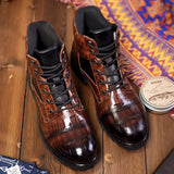 Men's Vintage Faux Crocodile Leather Mid-Top Martin Boots