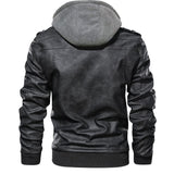 Distressed Leather Jacket Hooded Motorcycle Coat