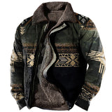 Men's Vintage American Flag Print Lining Plus Fleece Coat Outdoor Tactical Jacket