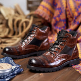 Men's Vintage Faux Crocodile Leather Mid-Top Martin Boots