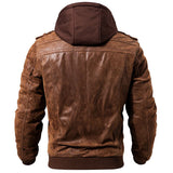 Distressed Leather Jacket Hooded Motorcycle Coat
