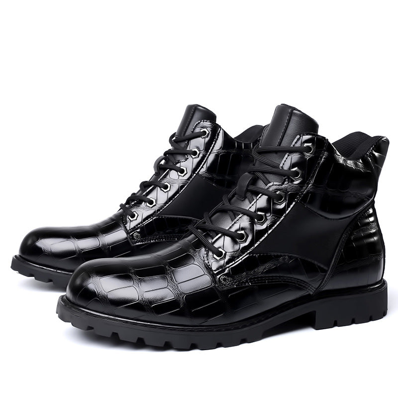 Men's Vintage Faux Crocodile Leather Mid-Top Martin Boots
