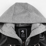 Distressed Leather Jacket Hooded Motorcycle Coat - Black