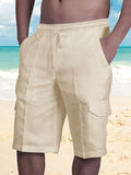 Men's Linen Shorts Multi-pocket Tethered Beach Cargo Pants