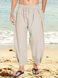 Men's Cotton Linen Drawstring Casual Lightweight Loose Beach Harem Pants