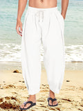 Men's Cotton Linen Drawstring Casual Lightweight Loose Beach Harem Pants