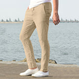 Men's Linen Pants Casual Loose Pure Color Tether Elastic Waist Bottom