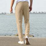 Men's Linen Pants Casual Loose Pure Color Tether Elastic Waist Bottom