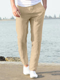 Men's Linen Pants Casual Loose Pure Color Tether Elastic Waist Bottom