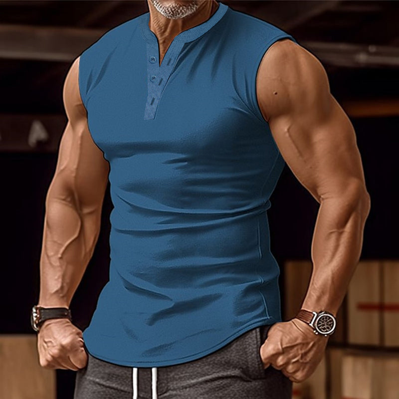 Men's Casual Summer Round Neck Button Down Tank Top