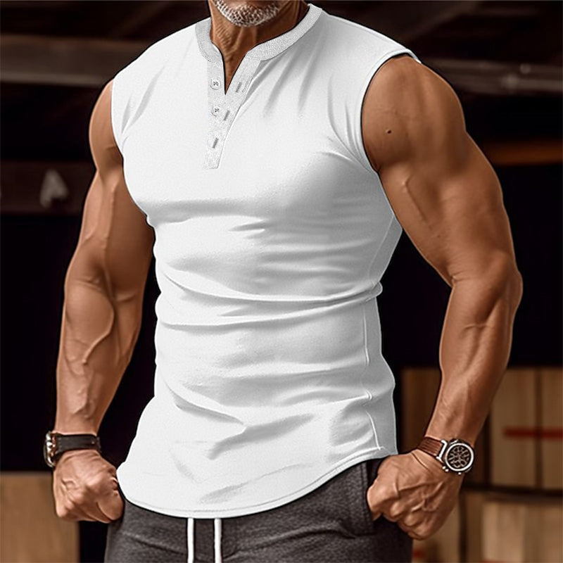 Men's Casual Summer Round Neck Button Down Tank Top