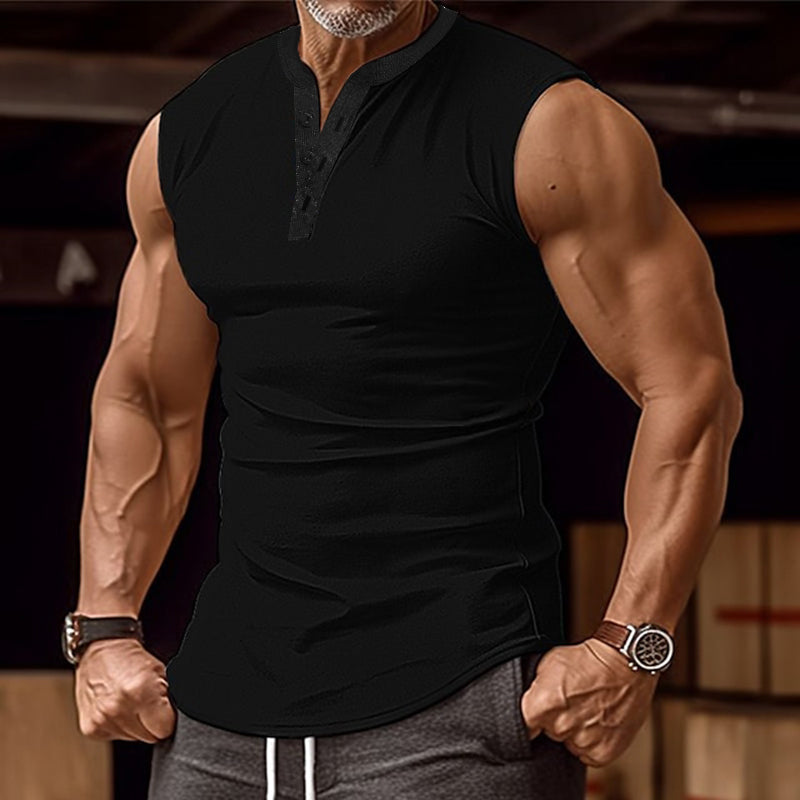 Men's Casual Summer Round Neck Button Down Tank Top