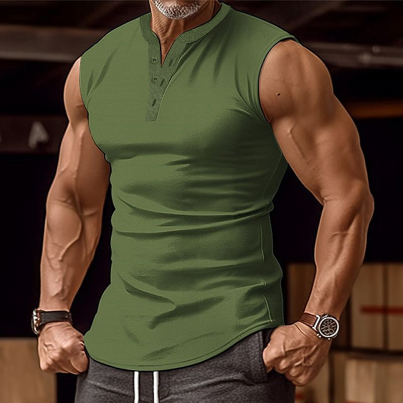 Men's Casual Summer Round Neck Button Down Tank Top