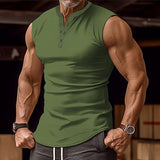 Men's Casual Summer Round Neck Button Down Tank Top
