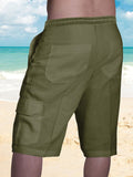 Men's Linen Shorts Multi-pocket Tethered Beach Cargo Pants