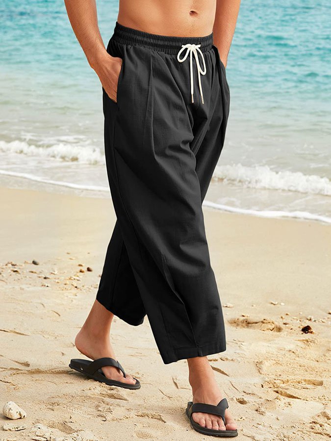 Men's Cotton Linen Drawstring Casual Lightweight Loose Beach Harem Pants
