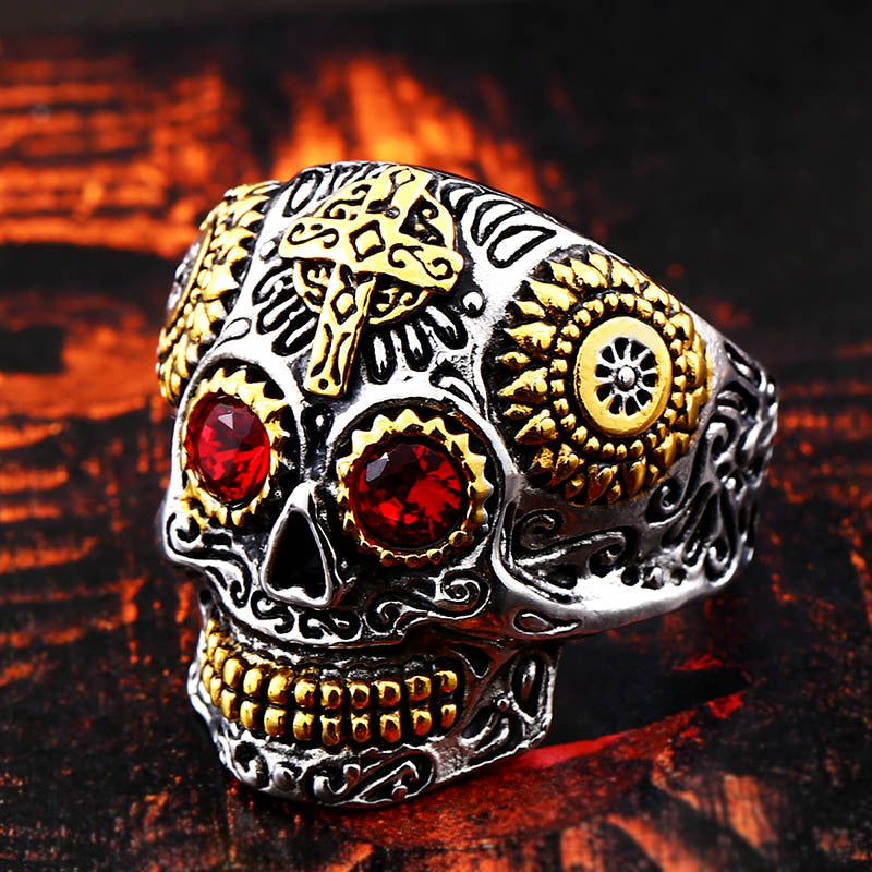 Sugar Skull Ring with CZ Stones