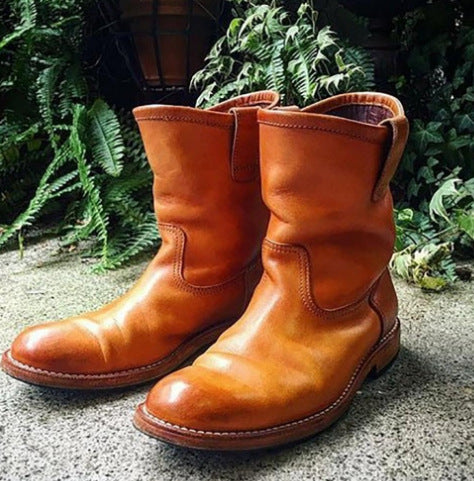 Western Vintage Square Head Soft Leather Boots