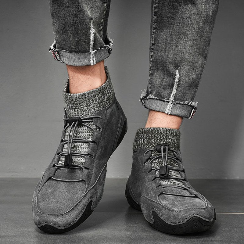 Men Comfy Elastic Band Boots Casual Leather Ankle warm Boots Winter Shoes