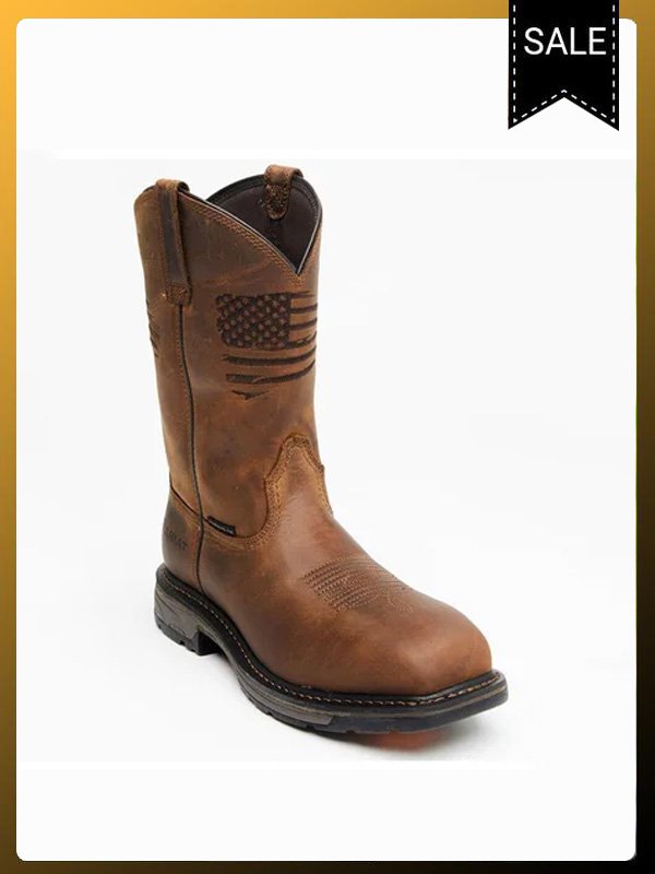 Men's Handmade chukka Leather Boots with America flag  Liberty Western Work Composite Toe footwear