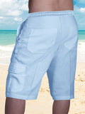 Men's Linen Shorts Multi-pocket Tethered Beach Cargo Pants