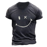 Mens Fashion Washing Short Sleeve Smiley T-shirt