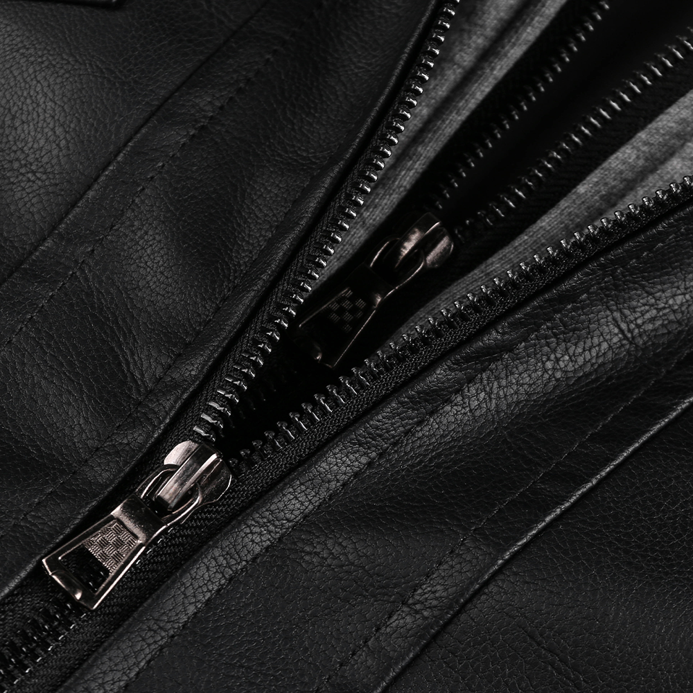 Distressed Leather Jacket Hooded Motorcycle Coat - Black