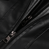 Distressed Leather Jacket Hooded Motorcycle Coat - Black