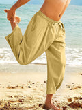 Men's Cotton Linen Drawstring Casual Lightweight Loose Beach Harem Pants