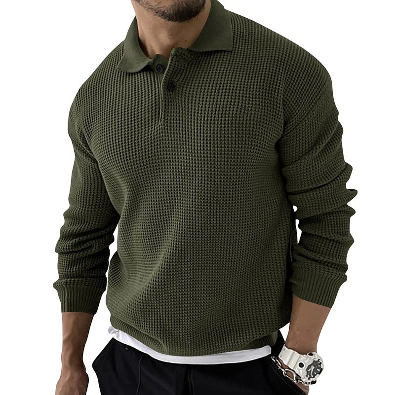 Men's Vintage Knit Button Up Lapel Collar Long Sleeve Sweater