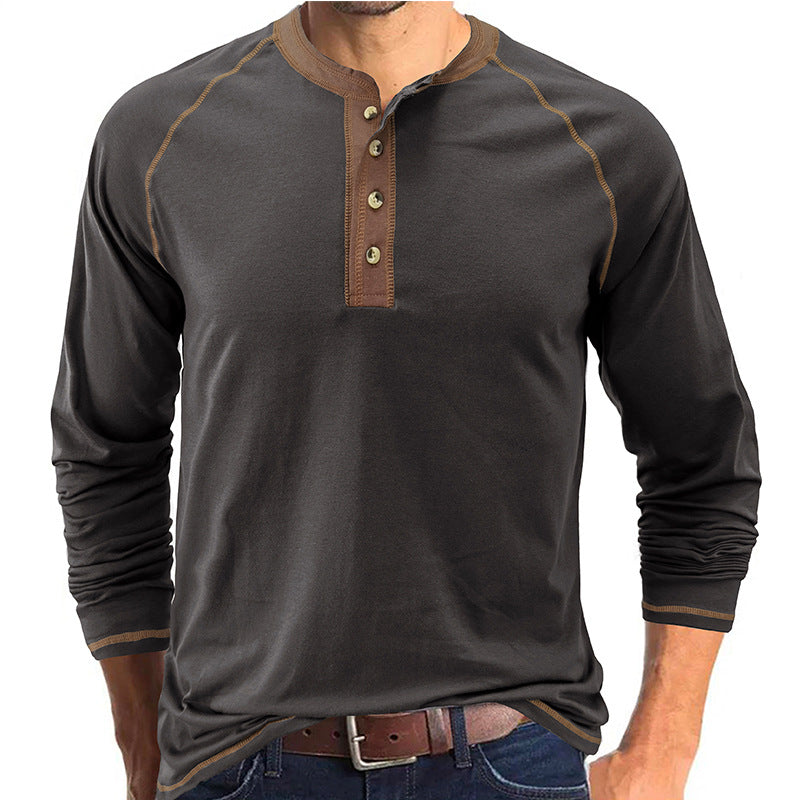 Men's Colorblock Breathable Henley Collar T-Shirt