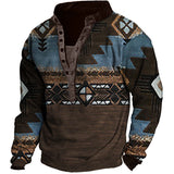 Men's Ethnic Print Henley Collar Sweatshirt