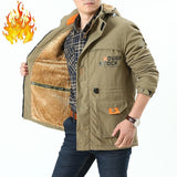 Men's Outdoor Mid-length Waterproof Hooded Jacket (Plus Fleece)
