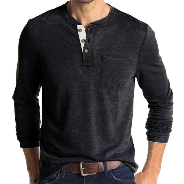 Men's Button Half Open Collar Henley T-Shirt