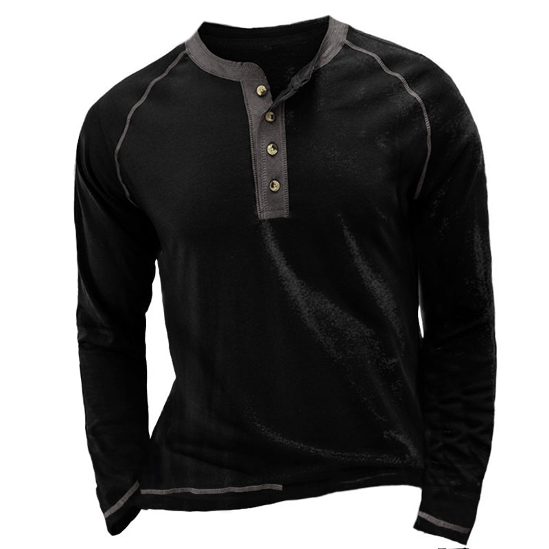 Men's Colorblock Breathable Henley Collar T-Shirt