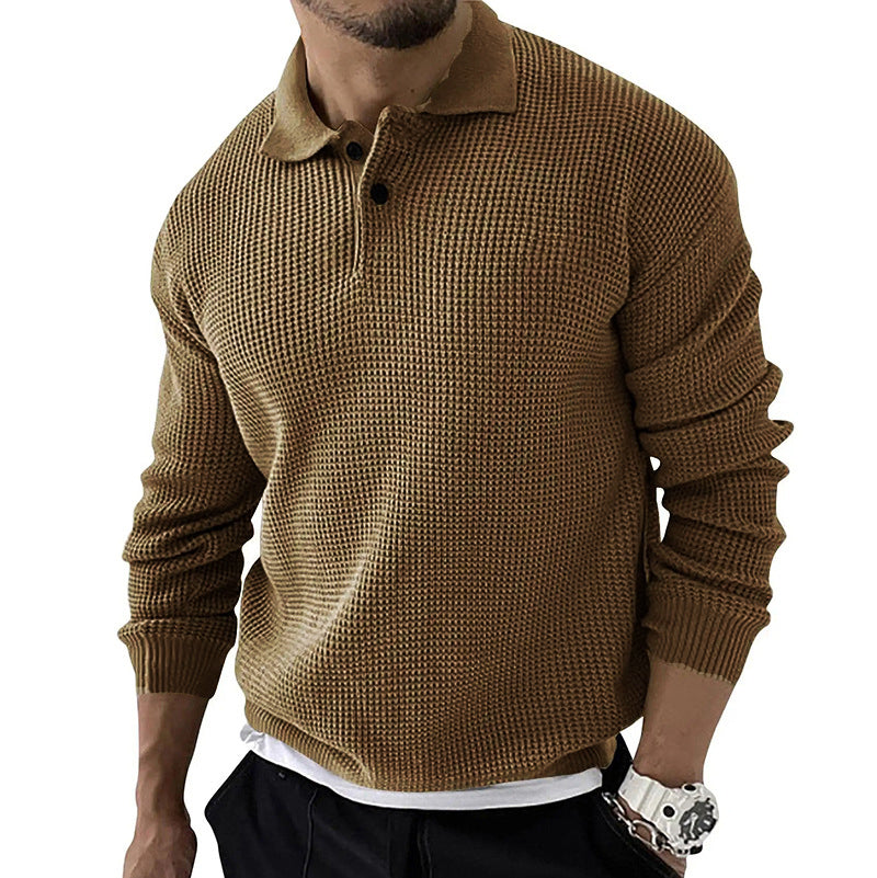 Men's Vintage Knit Button Up Lapel Collar Long Sleeve Sweater