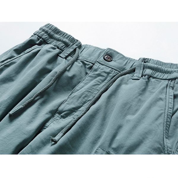 Men's Elastic Waist Drawstring Pocket Micro-Stretch Cotton Sports Cargo Shorts