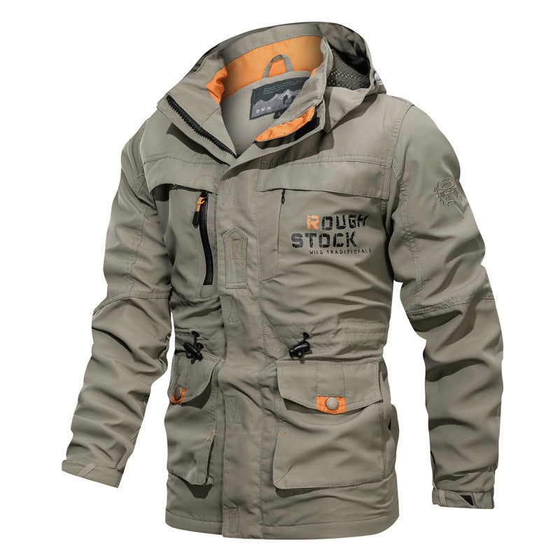 Men's Outdoor Mid-length Waterproof Hooded Jacket (Plus Fleece)