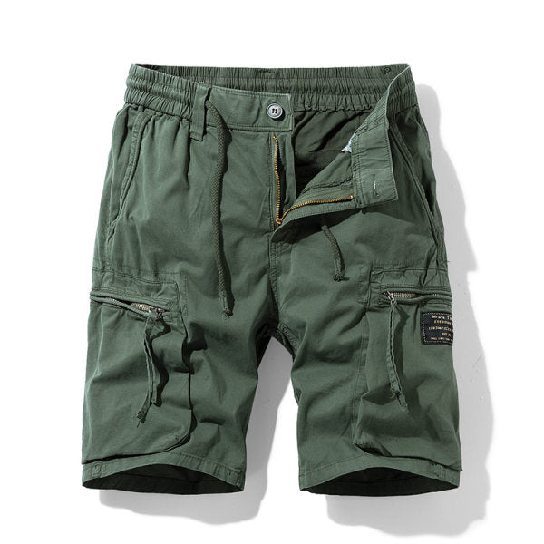 Men's Elastic Waist Drawstring Pocket Micro-Stretch Cotton Sports Cargo Shorts