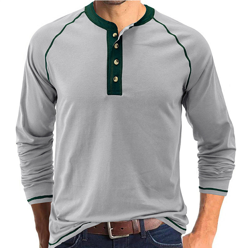 Men's Colorblock Breathable Henley Collar T-Shirt
