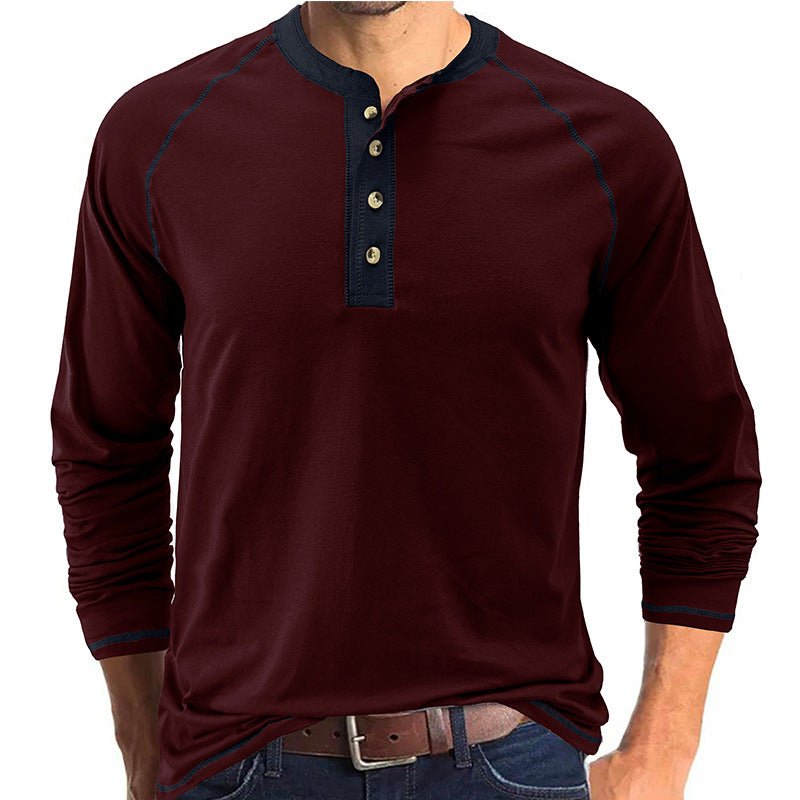 Men's Colorblock Breathable Henley Collar T-Shirt