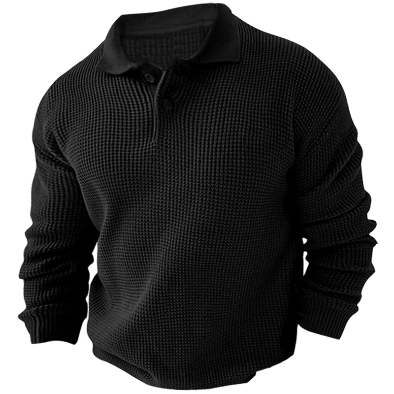 Men's Vintage Knit Button Up Lapel Collar Long Sleeve Sweater