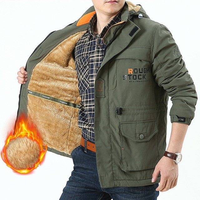 Men's Outdoor Mid-length Waterproof Hooded Jacket (Plus Fleece)
