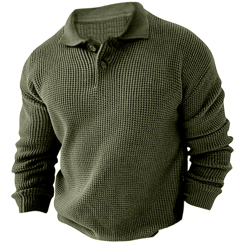 Men's Vintage Knit Button Up Lapel Collar Long Sleeve Sweater