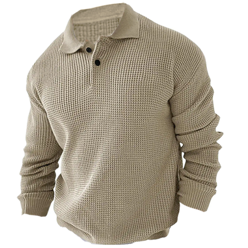 Men's Vintage Knit Button Up Lapel Collar Long Sleeve Sweater