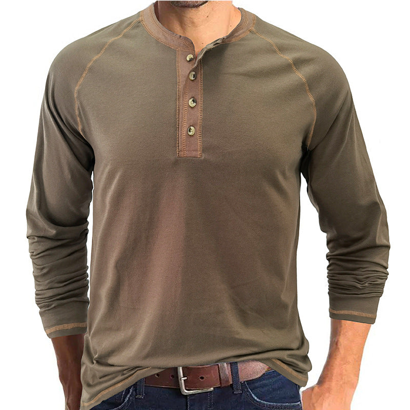 Men's Colorblock Breathable Henley Collar T-Shirt
