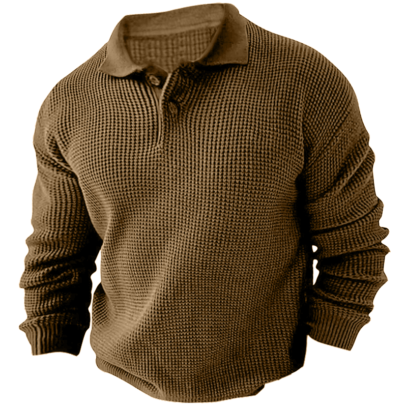 Men's Vintage Knit Button Up Lapel Collar Long Sleeve Sweater