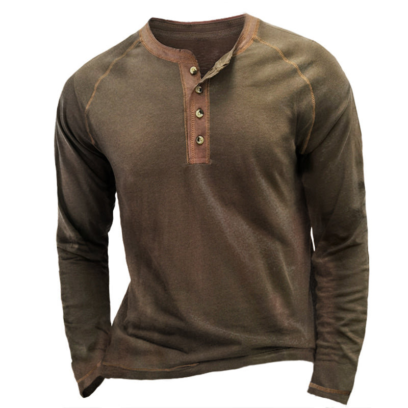 Men's Colorblock Breathable Henley Collar T-Shirt
