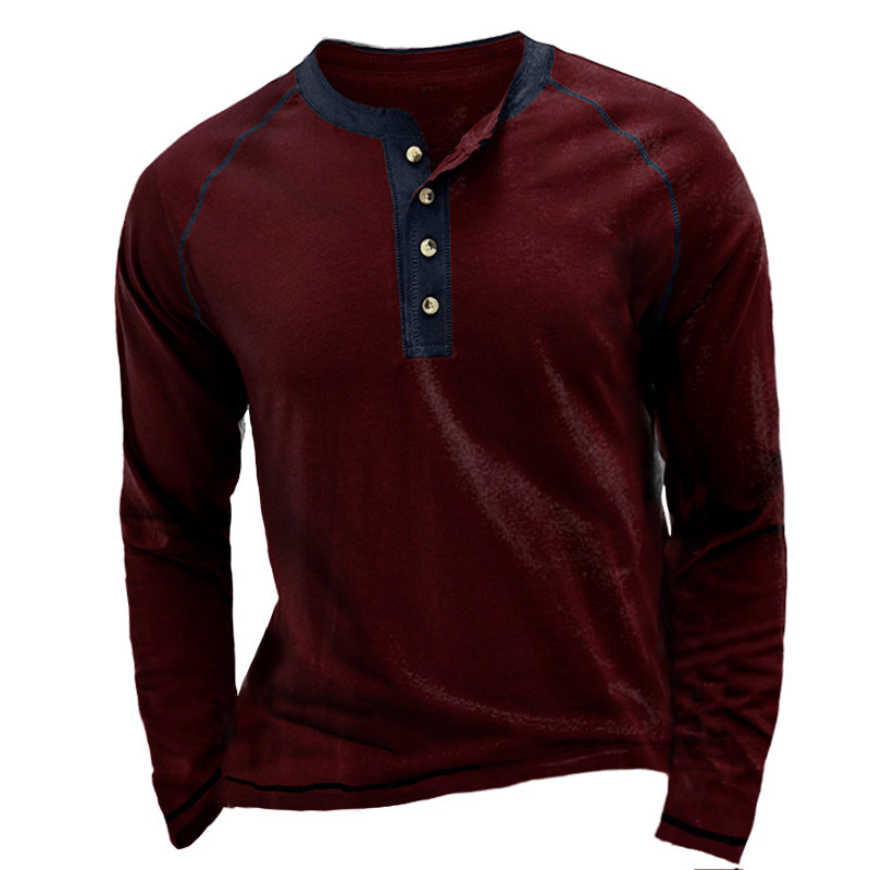 Men's Colorblock Breathable Henley Collar T-Shirt