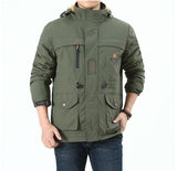 Men's Outdoor Mid-length Waterproof Hooded Jacket (Plus Fleece)